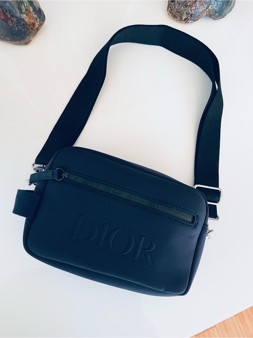 DIOR Navy NEOPRENE scuba Bag LOGO zipper